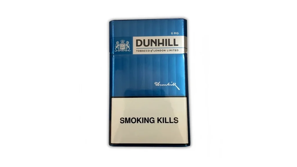 Dunhill Blue 6mg carton listing used for a Dunhill Blue and Red comparison