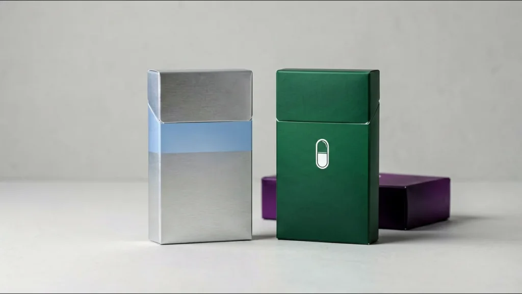 Two slim cigarette pack styles compared side by side for an ESSE Change and ESSE Super Slim catalogue identification guide