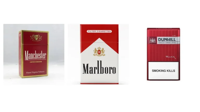 Manchester, Marlboro and Dunhill red cigarette carton product images compared