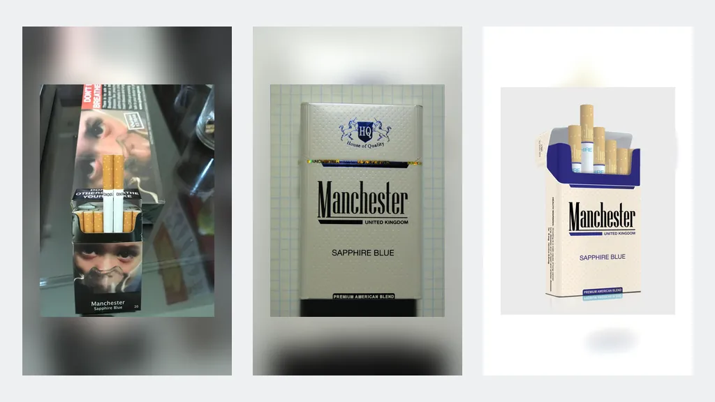 Three distinct Sapphire Blue catalogue product records shown for identity matching